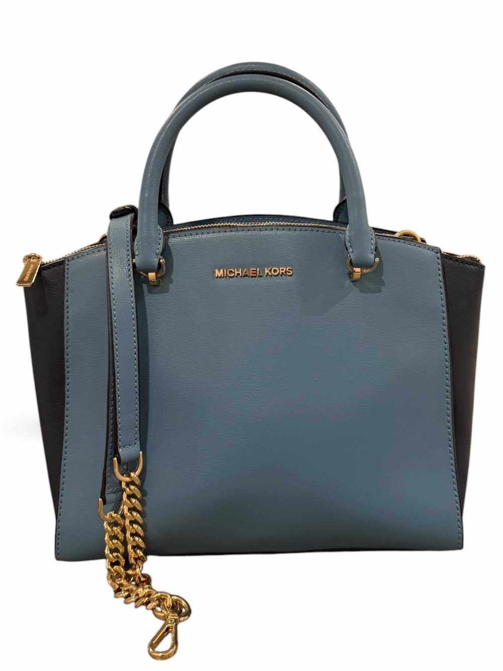 Michael Kors Colorblock Ellis Satchel Blue Black Crossbody Bag Purse